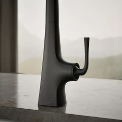 Single-handle kitchen sink faucet with two-function side sprayer^Kohler Hot
