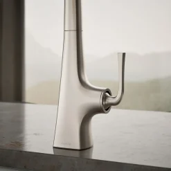 Single-handle kitchen sink faucet with two-function side sprayer^Kohler Hot