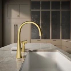Single-handle kitchen sink faucet with two-function side sprayer^Kohler Hot