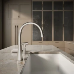 Single-handle kitchen sink faucet with two-function side sprayer^Kohler Hot
