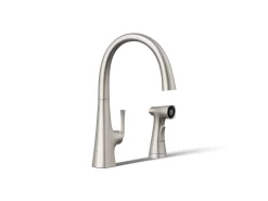 Single-handle kitchen sink faucet with two-function side sprayer^Kohler Hot