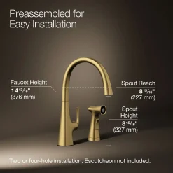 Single-handle kitchen sink faucet with two-function side sprayer^Kohler Hot