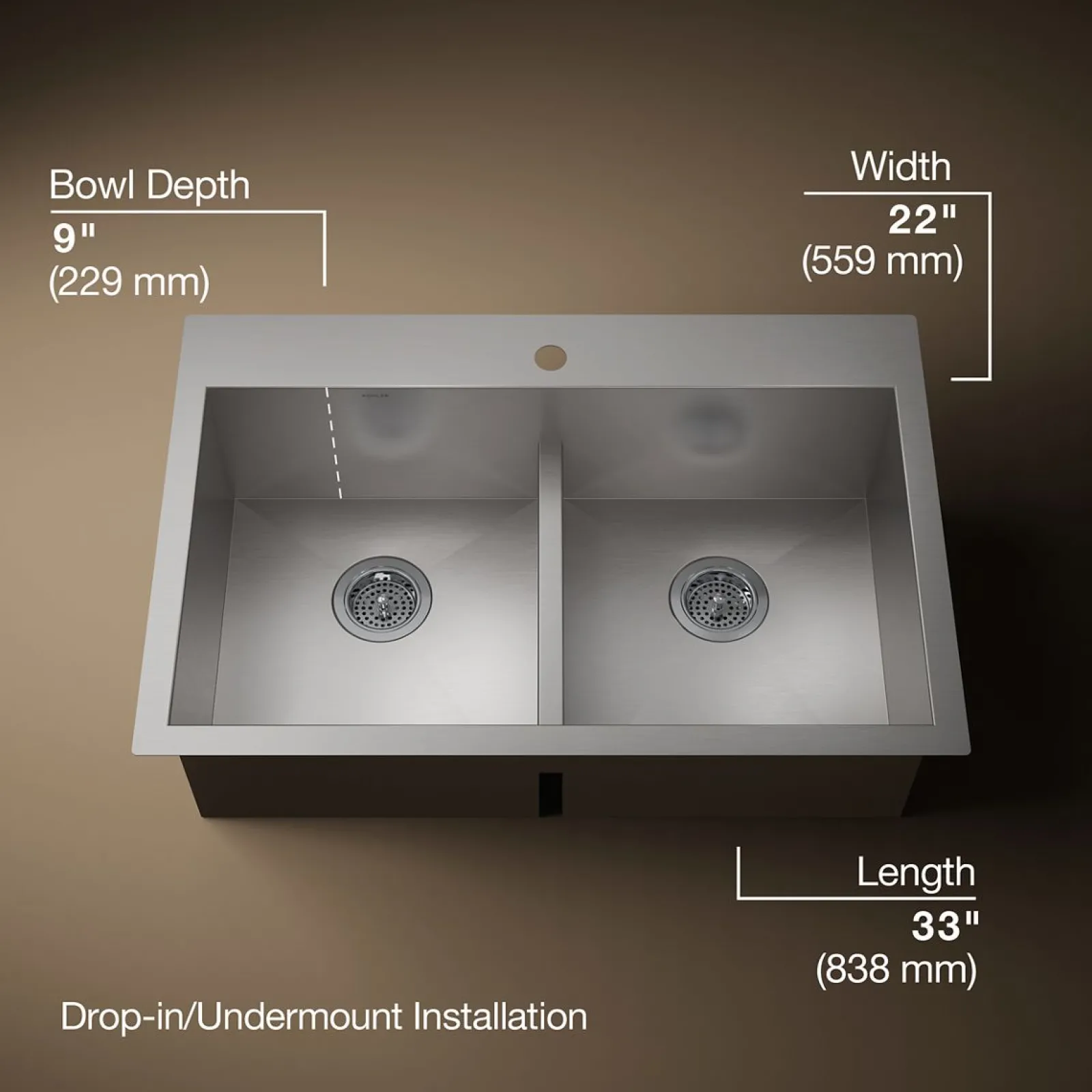 Smart Divide® 33" top-/undermount double-bowl kitchen sink^Kohler Clearance