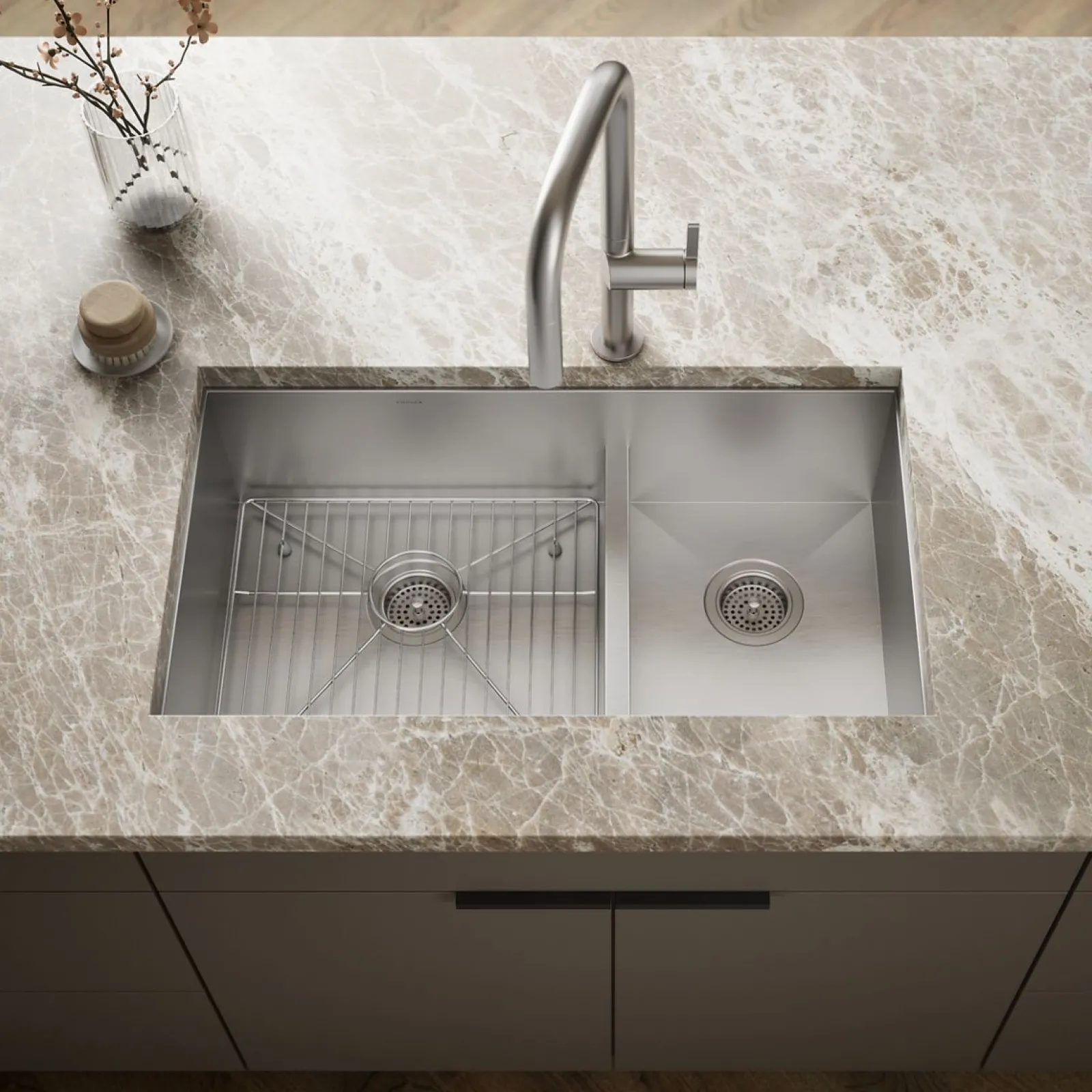 Smart Divide® 33" top-/undermount double-bowl kitchen sink^Kohler Hot