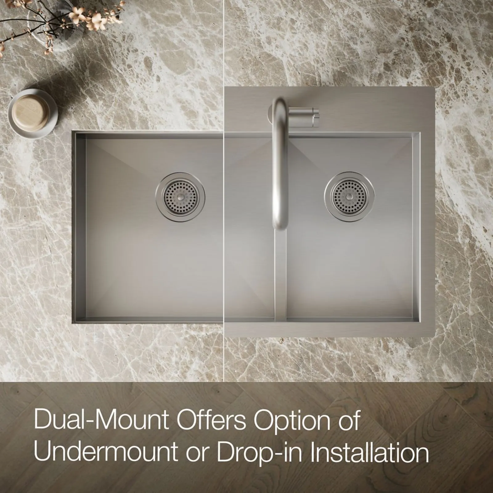 Smart Divide® 33" top-/undermount double-bowl kitchen sink^Kohler Hot