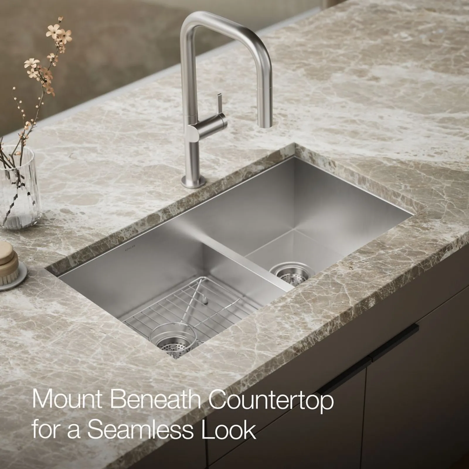 Smart Divide® 33" top-/undermount double-bowl kitchen sink^Kohler Hot