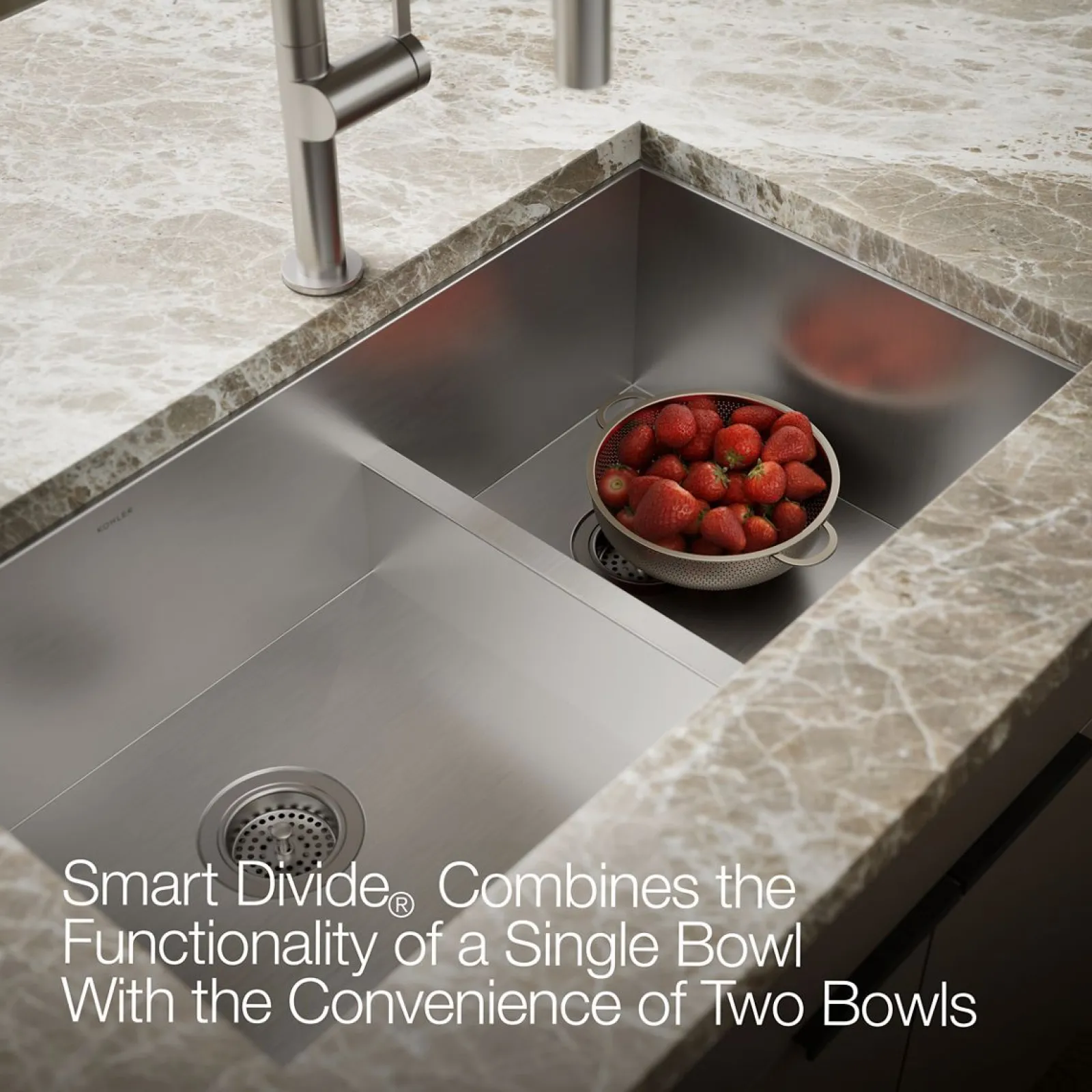 Smart Divide® 33" top-/undermount double-bowl kitchen sink^Kohler Hot