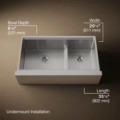 Smart Divide® 35-1/2” undermount double-bowl farmhouse workstation kitchen sink^Kohler Hot