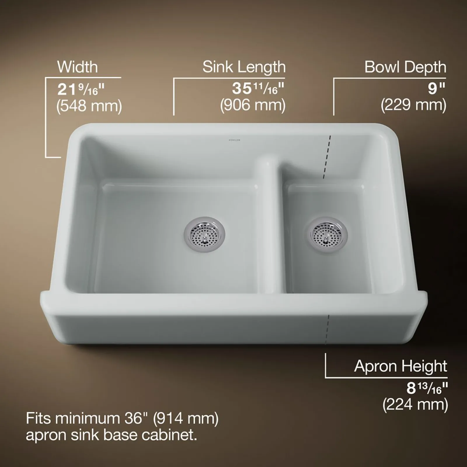 Smart Divide® 35-3/4" undermount double-bowl farmhouse kitchen sink^Kohler Outlet
