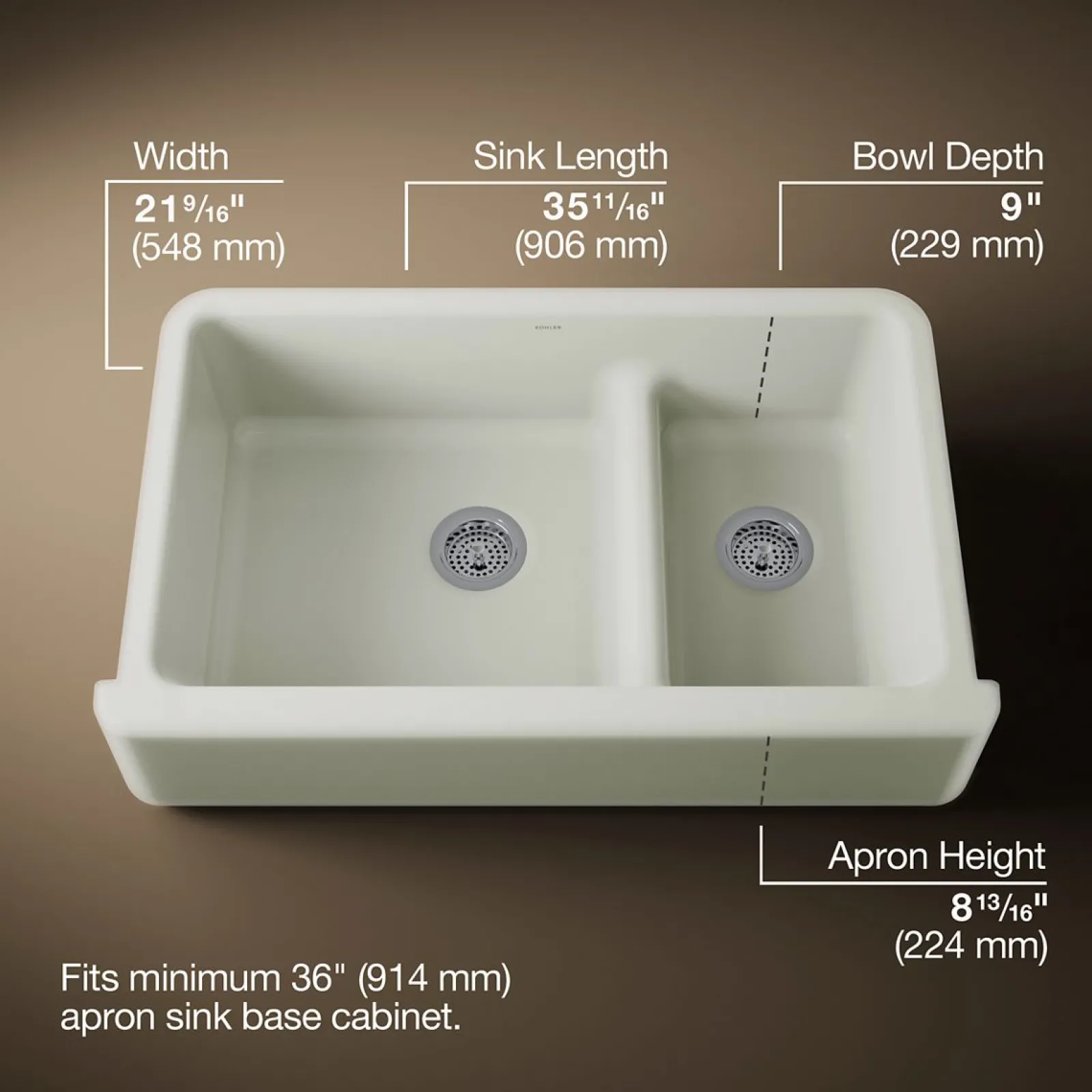 Smart Divide® 35-3/4" undermount double-bowl farmhouse kitchen sink^Kohler Outlet