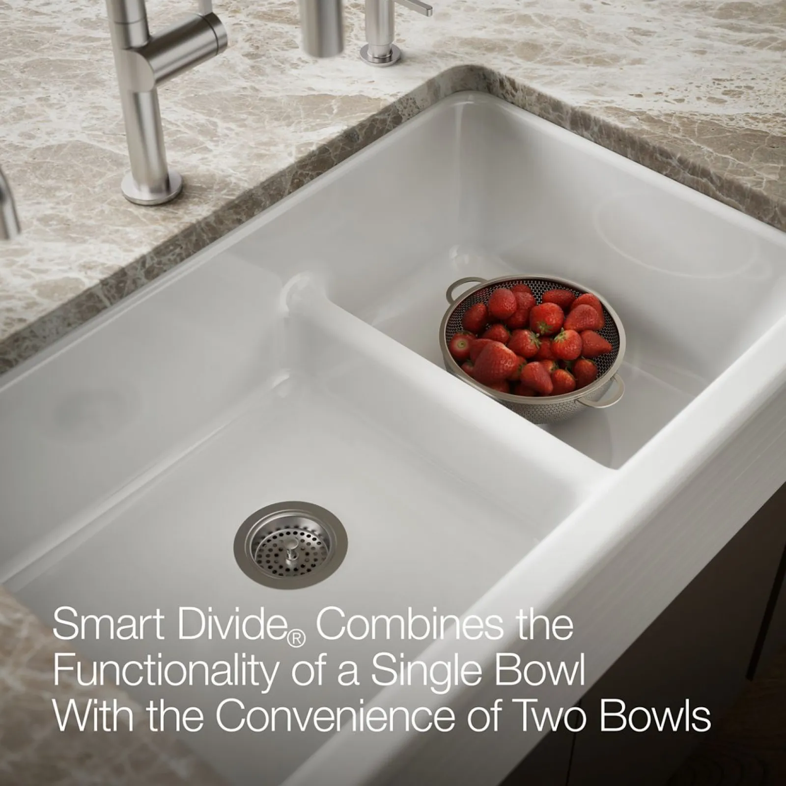 Smart Divide® 35-11/16" undermount double-bowl farmhouse kitchen sink^Kohler