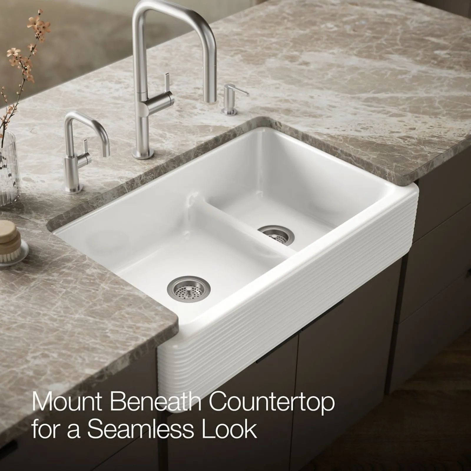 Smart Divide® 35-11/16" undermount double-bowl farmhouse kitchen sink^Kohler