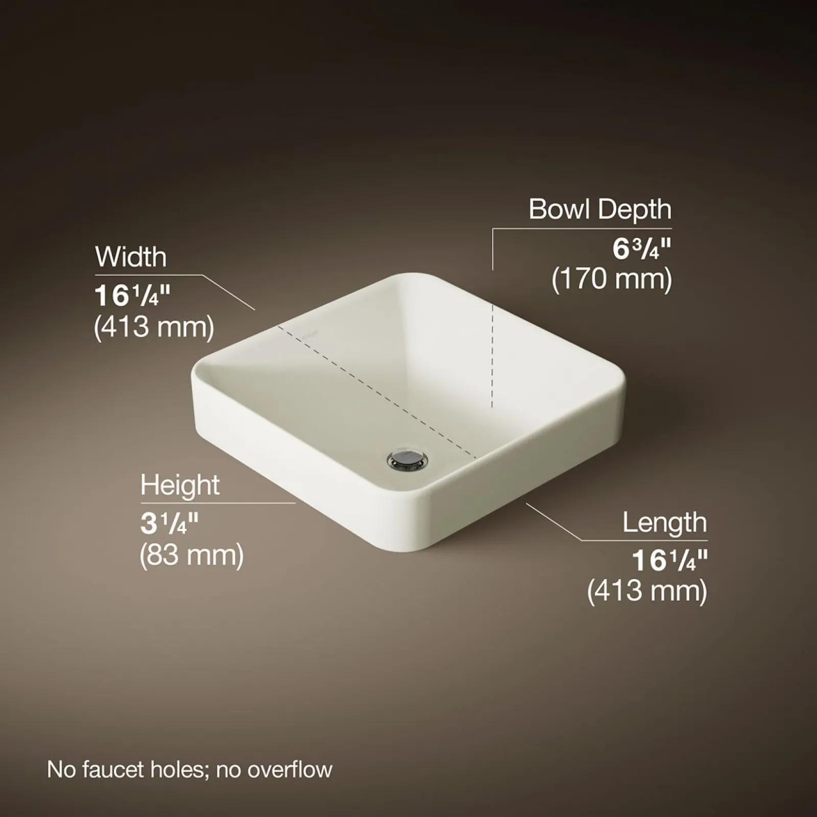 16-1/4" square vessel bathroom sink^Kohler Best