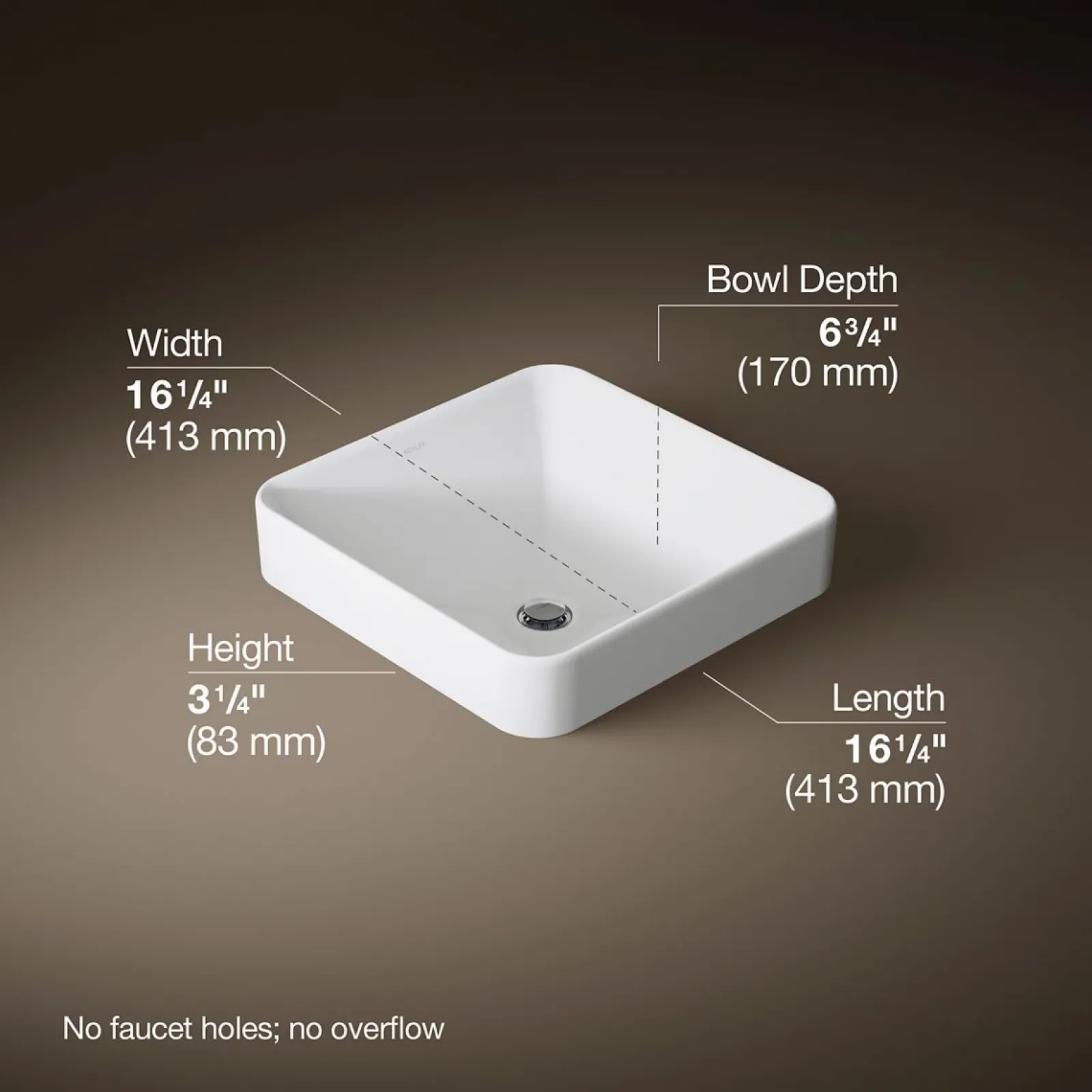 16-1/4" square vessel bathroom sink^Kohler Best