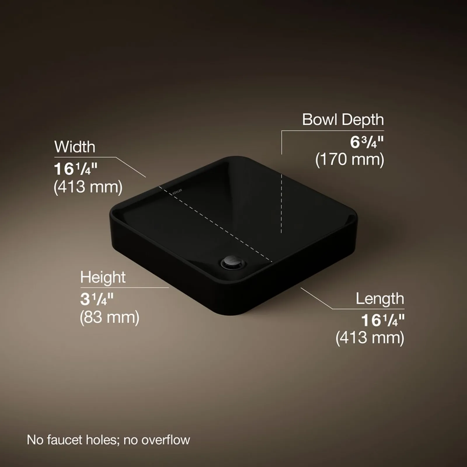 16-1/4" square vessel bathroom sink^Kohler Best