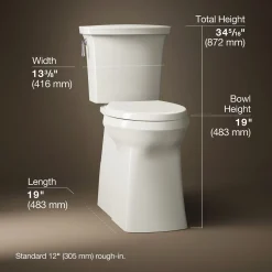 Tall two-piece elongated toilet with skirted trapway, 1.28 gpf^Kohler Hot