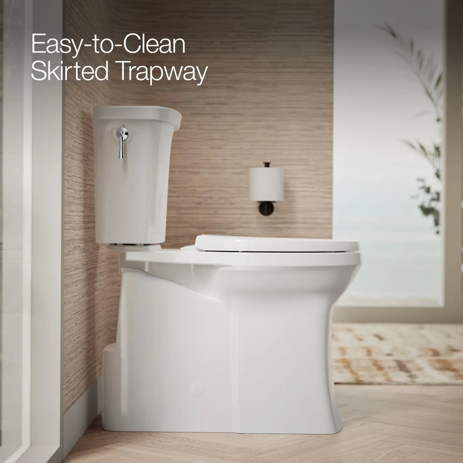 Tall two-piece elongated toilet with skirted trapway, 1.28 gpf^Kohler Hot