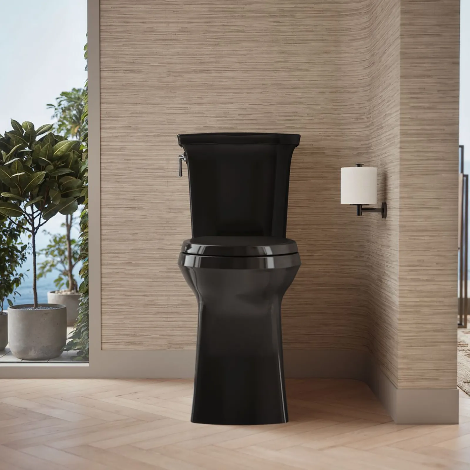 Tall two-piece elongated toilet with skirted trapway, 1.28 gpf^Kohler Hot
