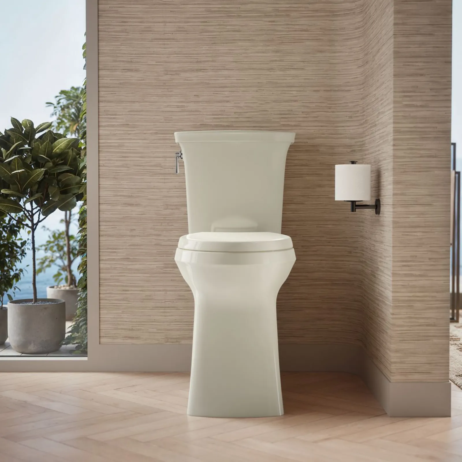 Tall two-piece elongated toilet with skirted trapway, 1.28 gpf^Kohler Hot