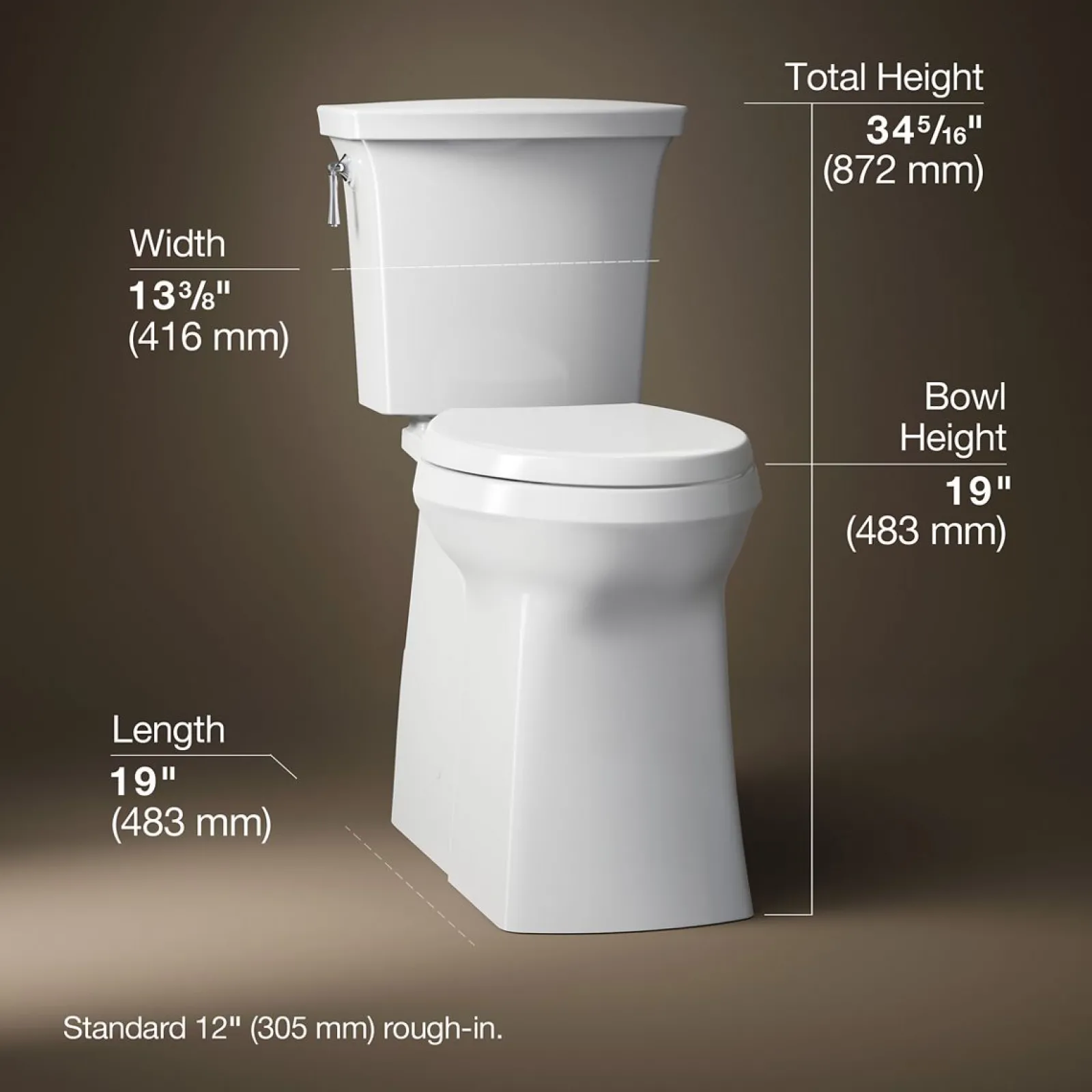 Tall two-piece elongated toilet with skirted trapway, 1.28 gpf^Kohler Hot