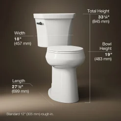 Tall two-piece round-front toilet, 1.28 gpf^Kohler