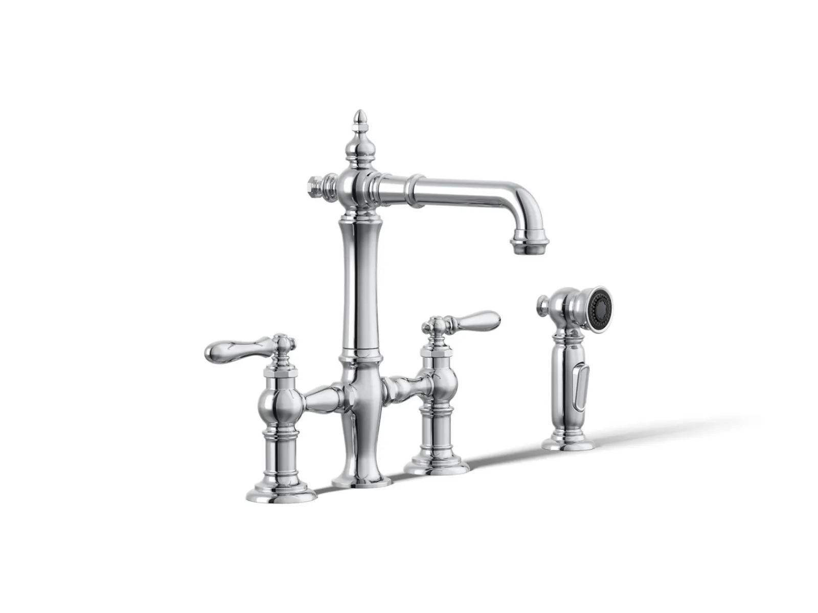 Three-hole bridge bar sink faucet with side sprayer^Kohler Outlet