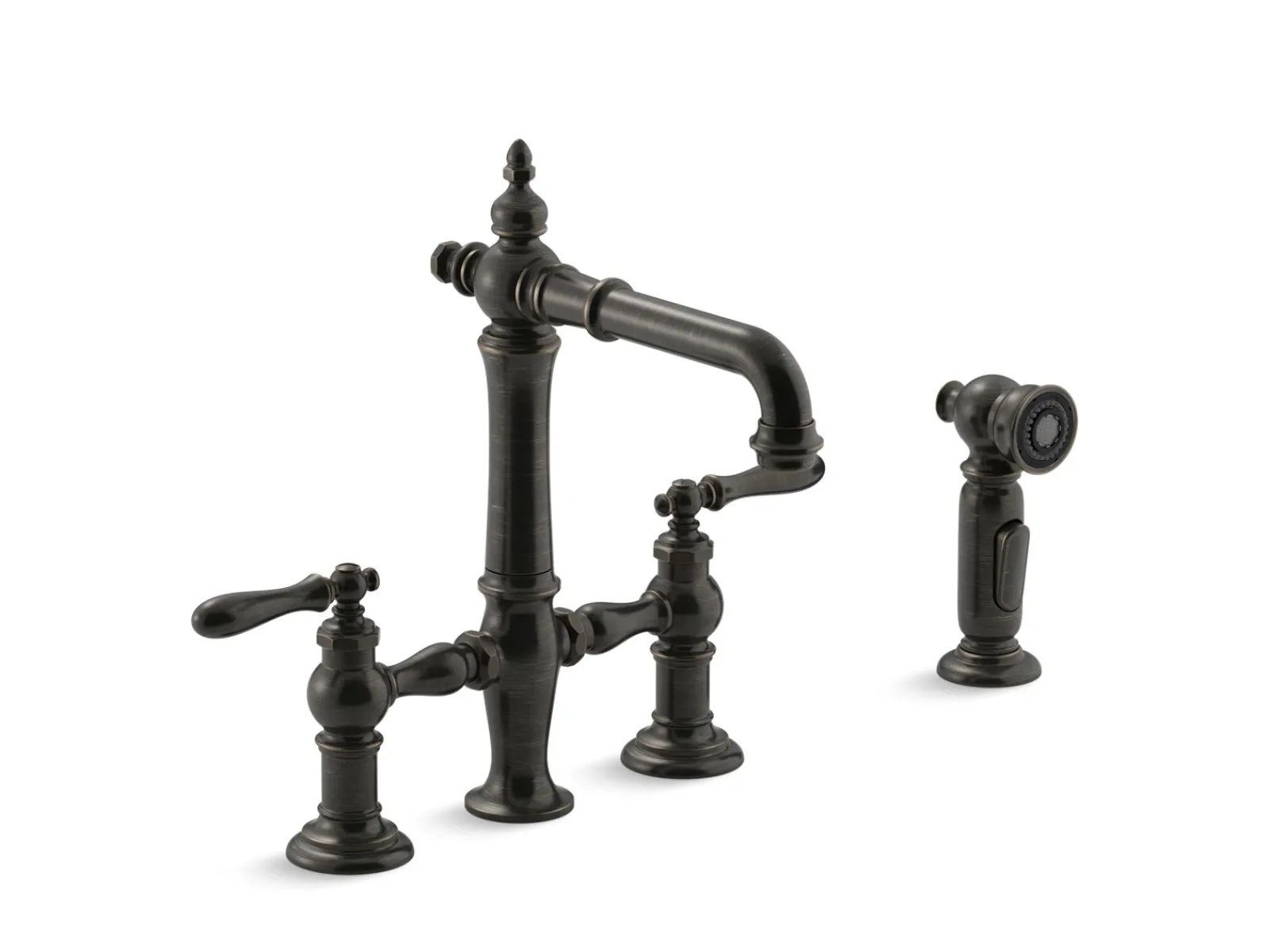 Three-hole bridge bar sink faucet with side sprayer^Kohler Outlet