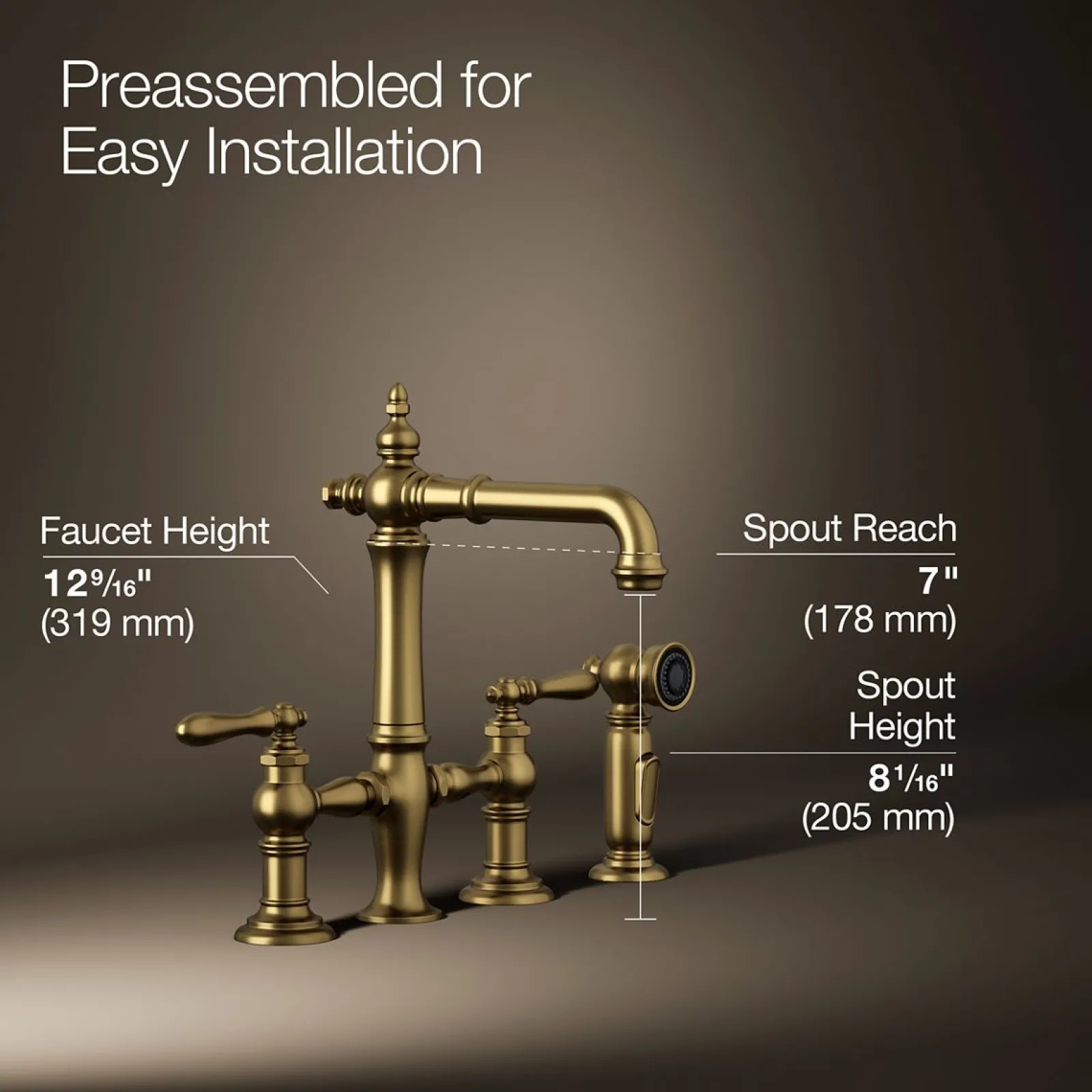 Three-hole bridge bar sink faucet with side sprayer^Kohler Outlet