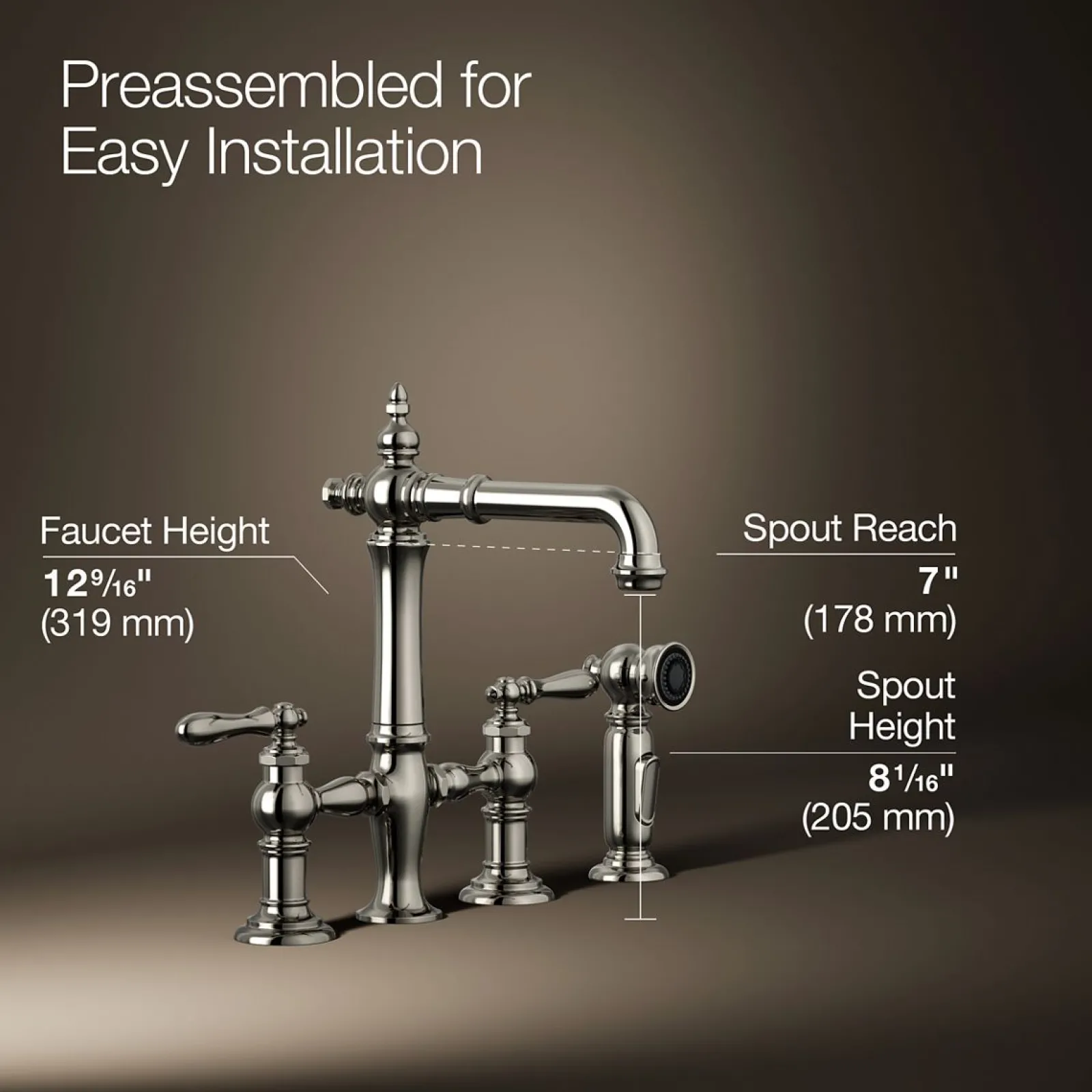 Three-hole bridge bar sink faucet with side sprayer^Kohler Outlet