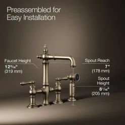Three-hole bridge bar sink faucet with side sprayer^Kohler Outlet