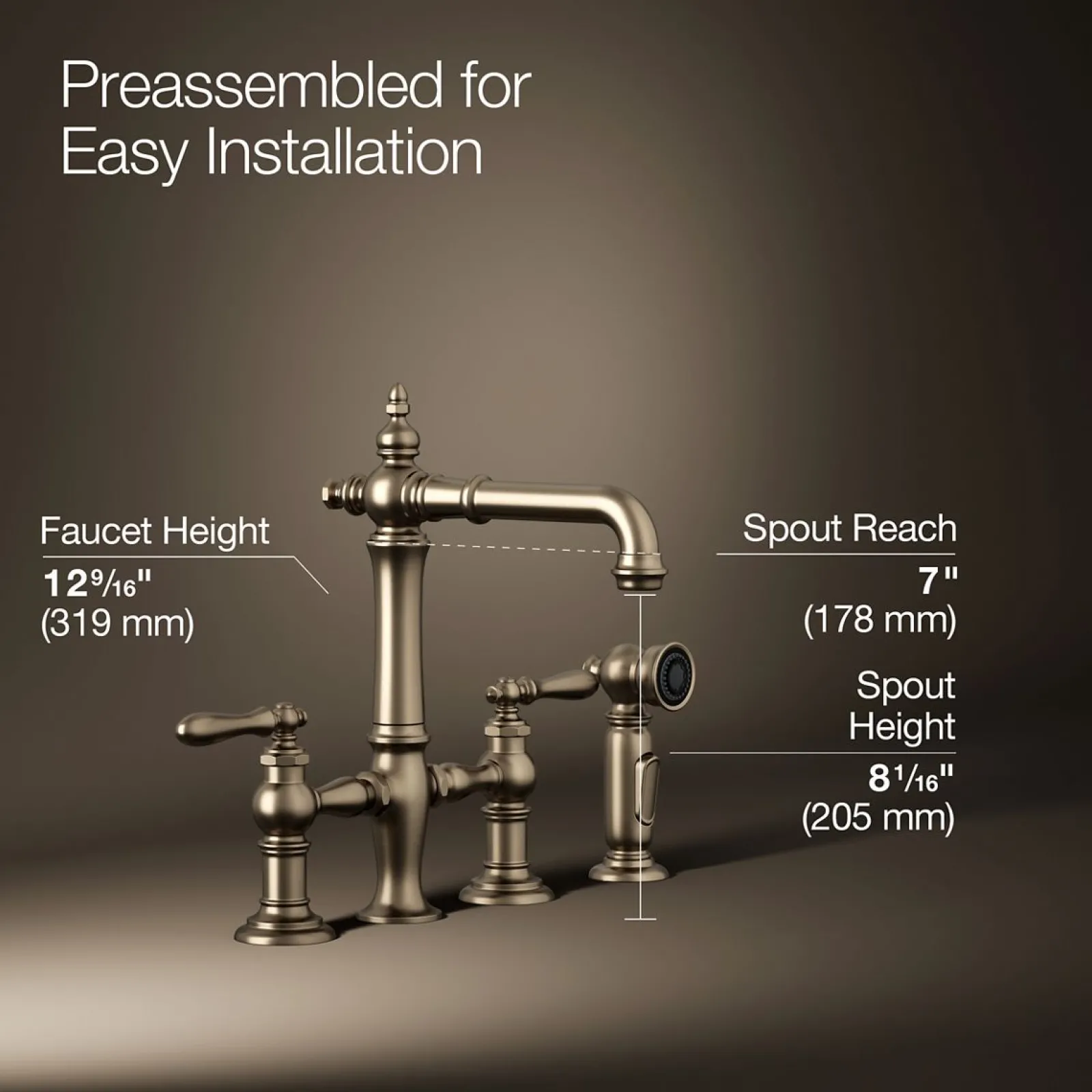 Three-hole bridge bar sink faucet with side sprayer^Kohler Outlet