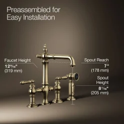 Three-hole bridge bar sink faucet with side sprayer^Kohler Outlet