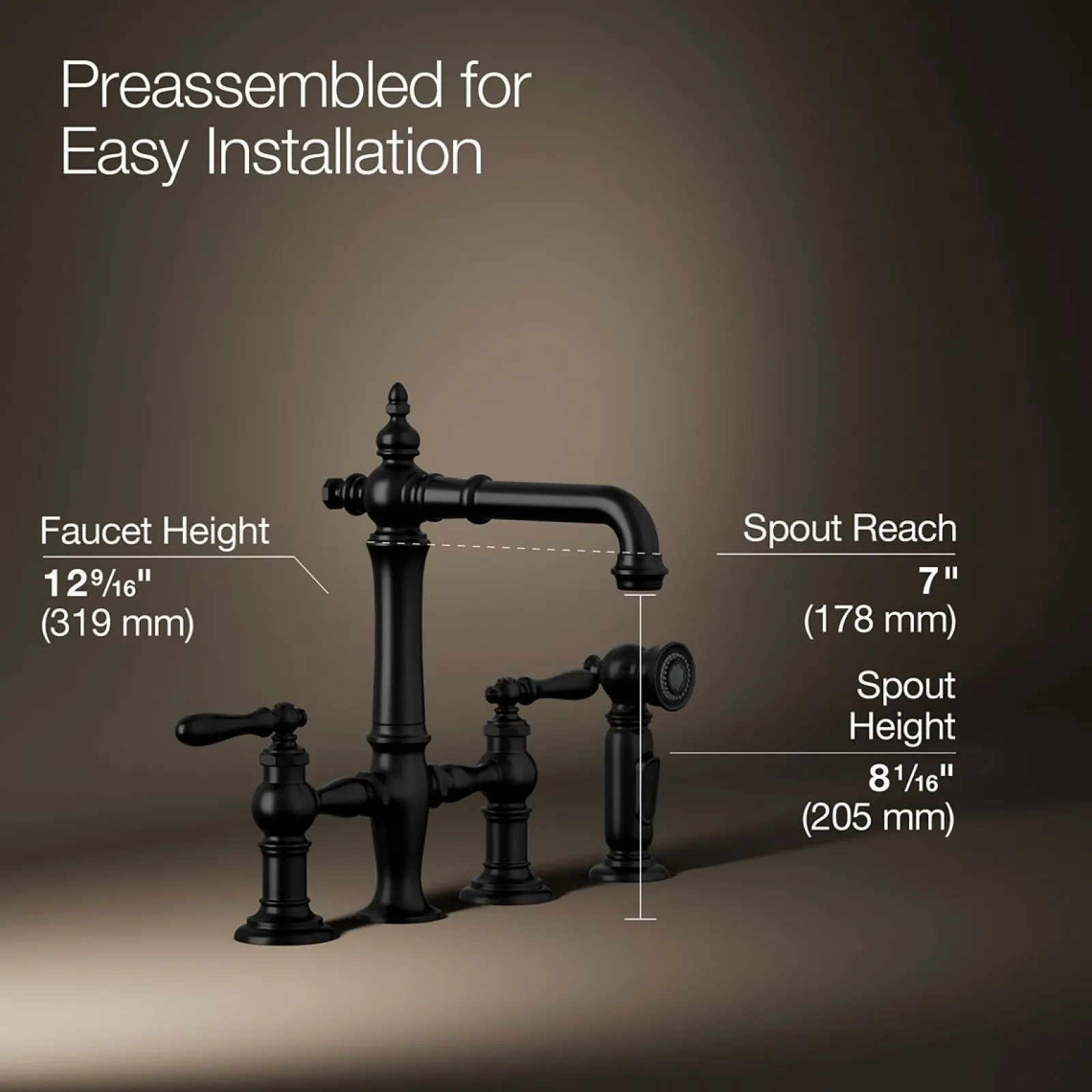 Three-hole bridge bar sink faucet with side sprayer^Kohler Outlet