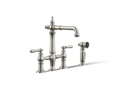 Three-hole bridge bar sink faucet with side sprayer^Kohler Outlet