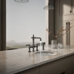 Three-hole bridge bar sink faucet with side sprayer^Kohler Outlet