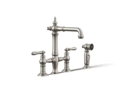 Three-hole bridge bar sink faucet with side sprayer^Kohler Outlet