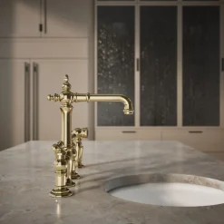 Three-hole bridge bar sink faucet with side sprayer^Kohler Outlet