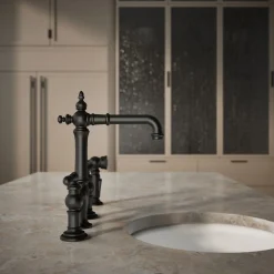 Three-hole bridge bar sink faucet with side sprayer^Kohler Outlet