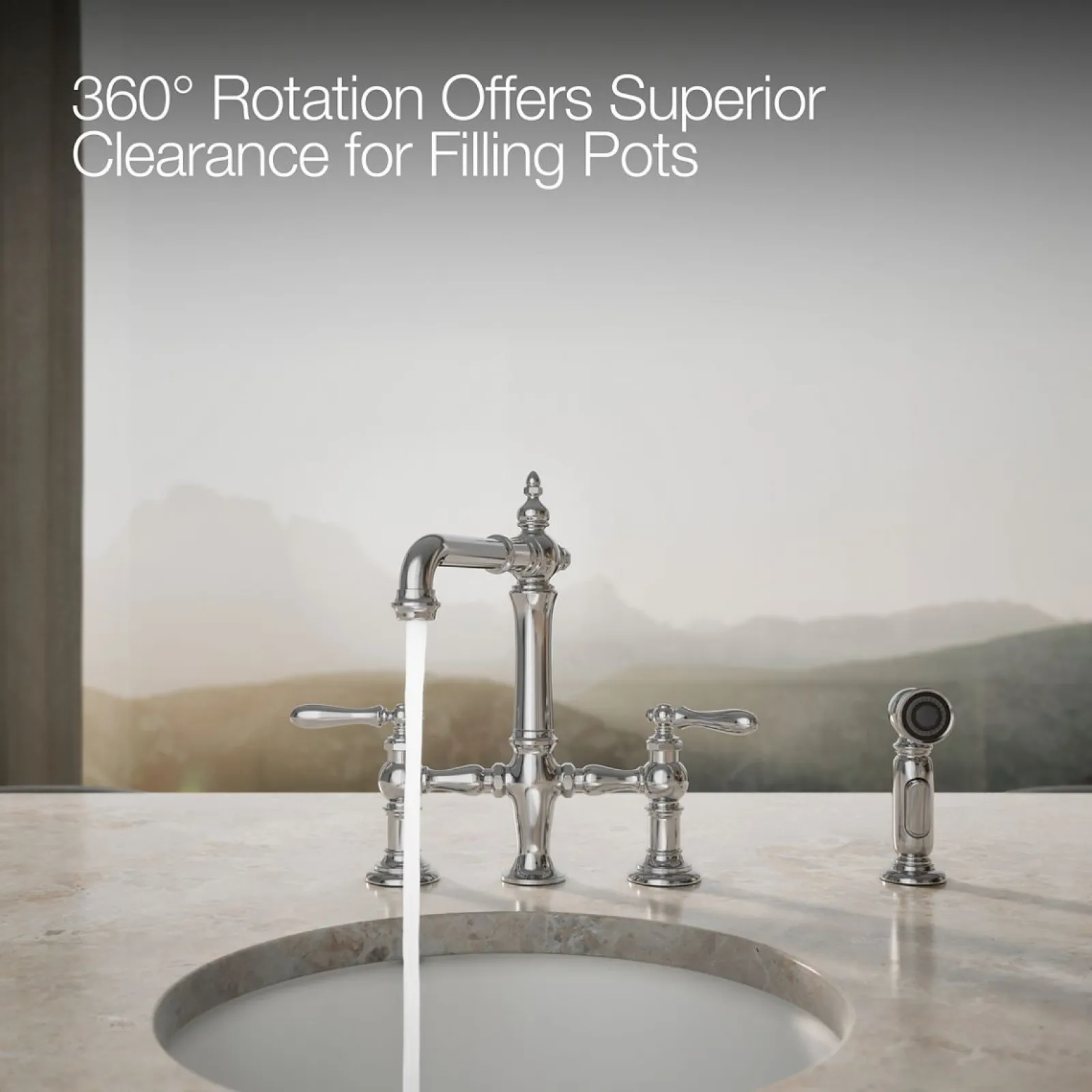 Three-hole bridge bar sink faucet with side sprayer^Kohler Outlet