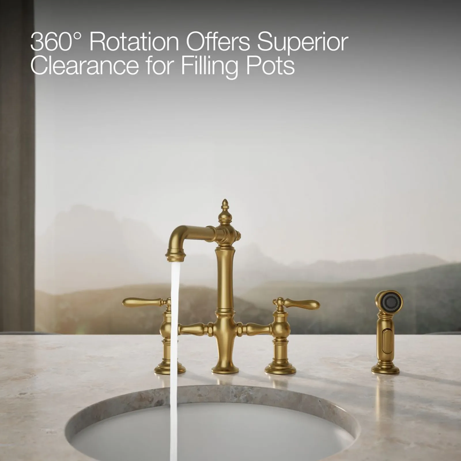 Three-hole bridge bar sink faucet with side sprayer^Kohler Outlet