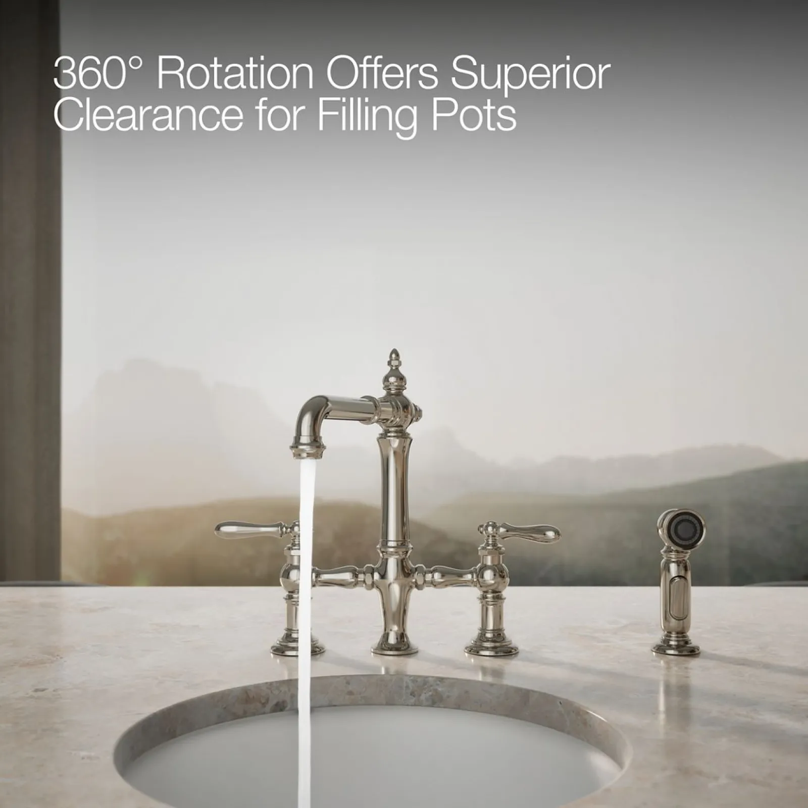 Three-hole bridge bar sink faucet with side sprayer^Kohler Outlet