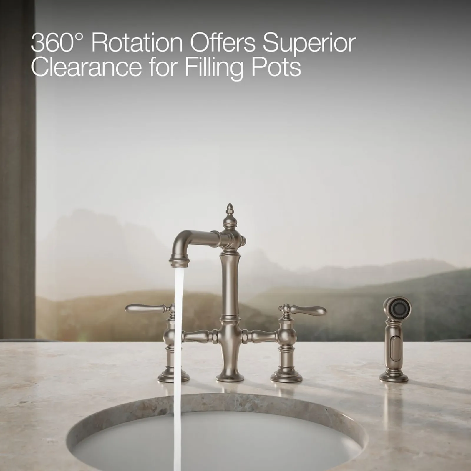 Three-hole bridge bar sink faucet with side sprayer^Kohler Outlet