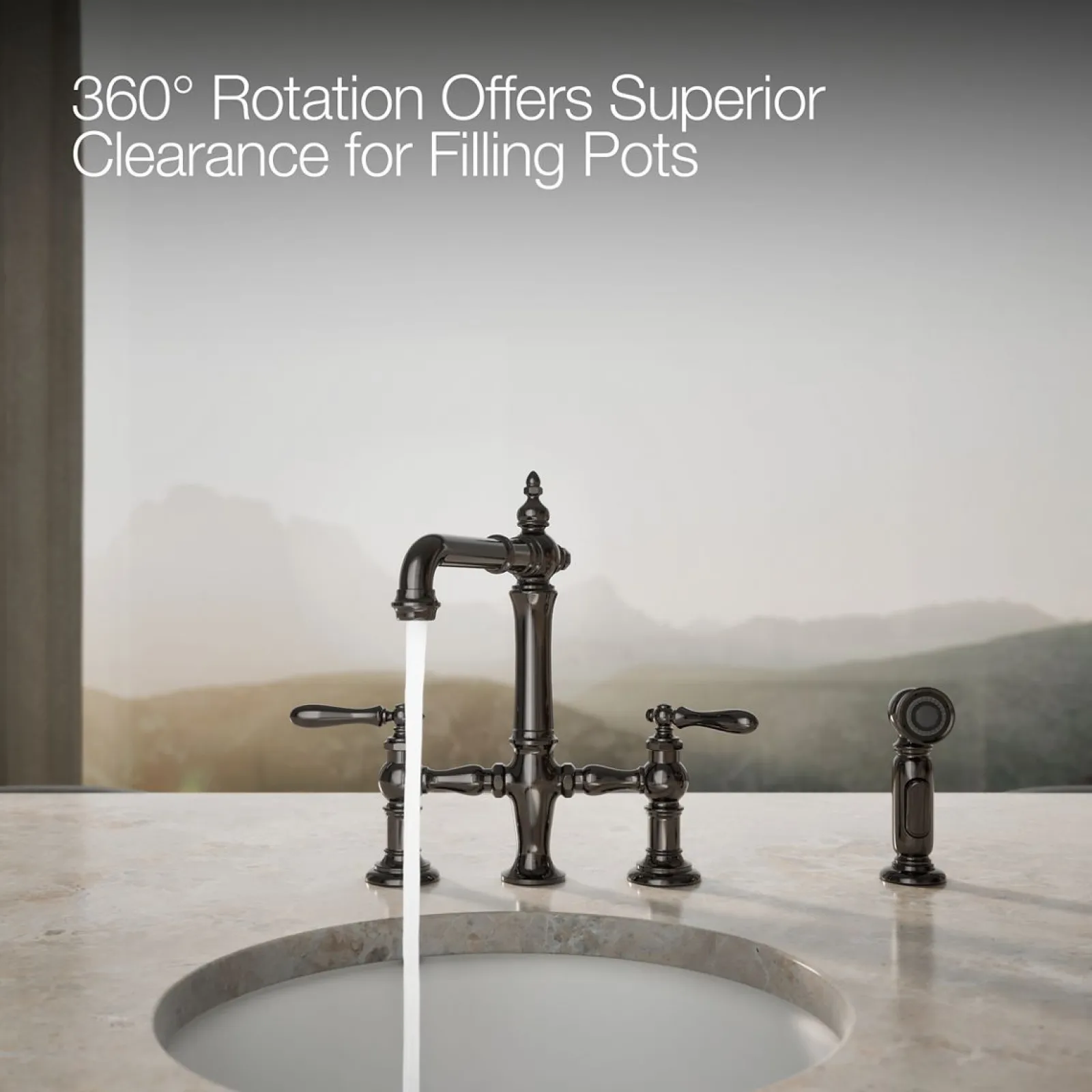 Three-hole bridge bar sink faucet with side sprayer^Kohler Outlet