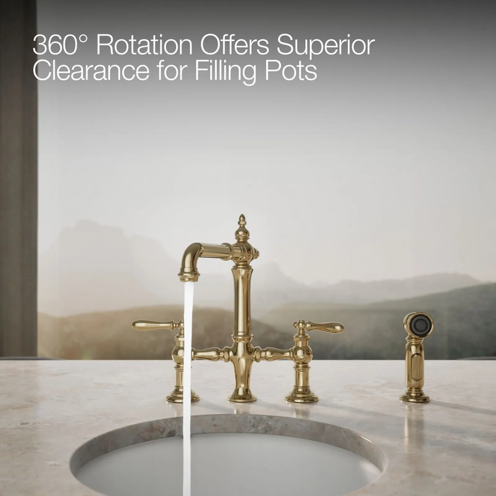 Three-hole bridge bar sink faucet with side sprayer^Kohler Outlet