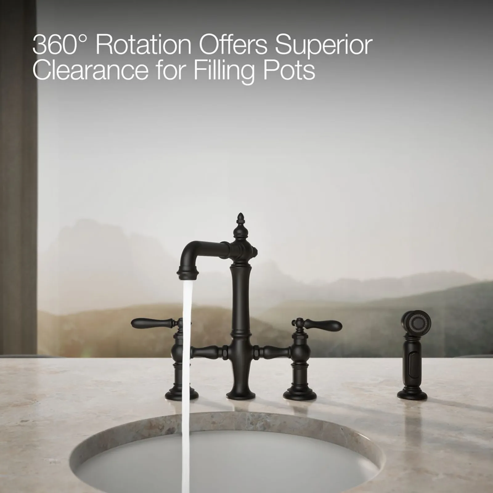 Three-hole bridge bar sink faucet with side sprayer^Kohler Outlet