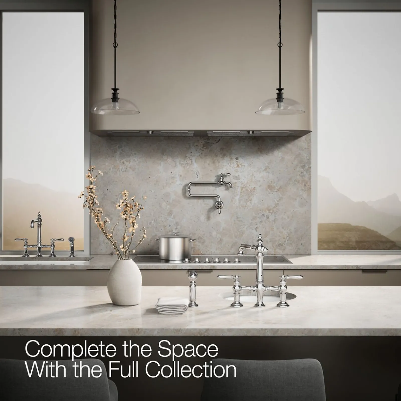 Three-hole bridge bar sink faucet with side sprayer^Kohler Outlet