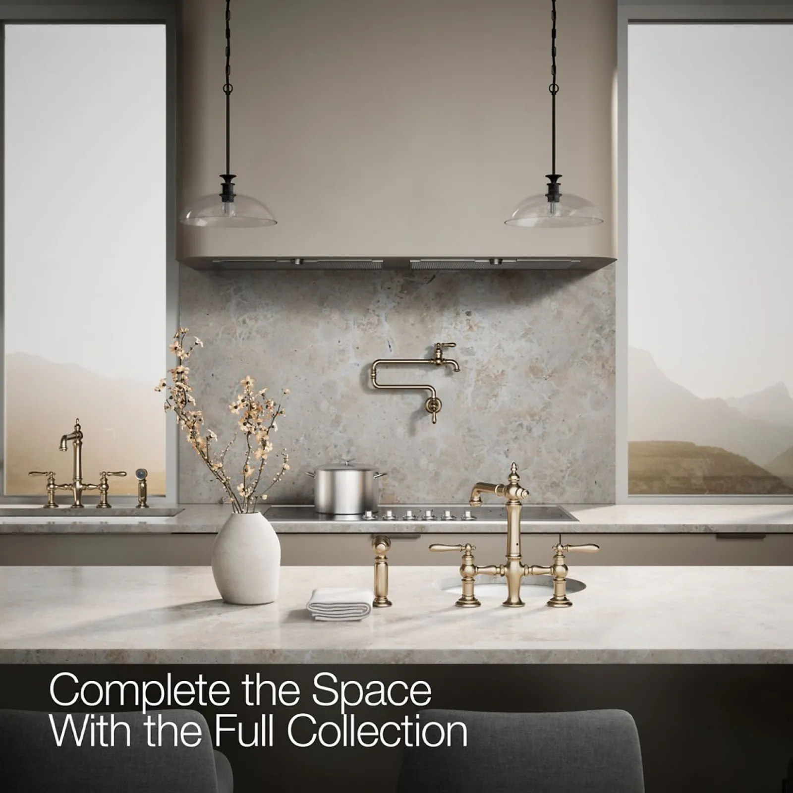 Three-hole bridge bar sink faucet with side sprayer^Kohler Outlet