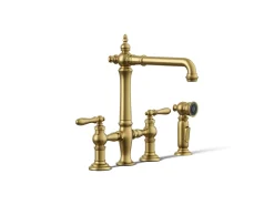 Three-hole bridge kitchen sink faucet with side sprayer^Kohler Outlet