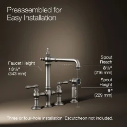 Three-hole bridge kitchen sink faucet with side sprayer^Kohler Outlet