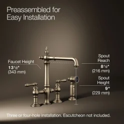 Three-hole bridge kitchen sink faucet with side sprayer^Kohler Outlet